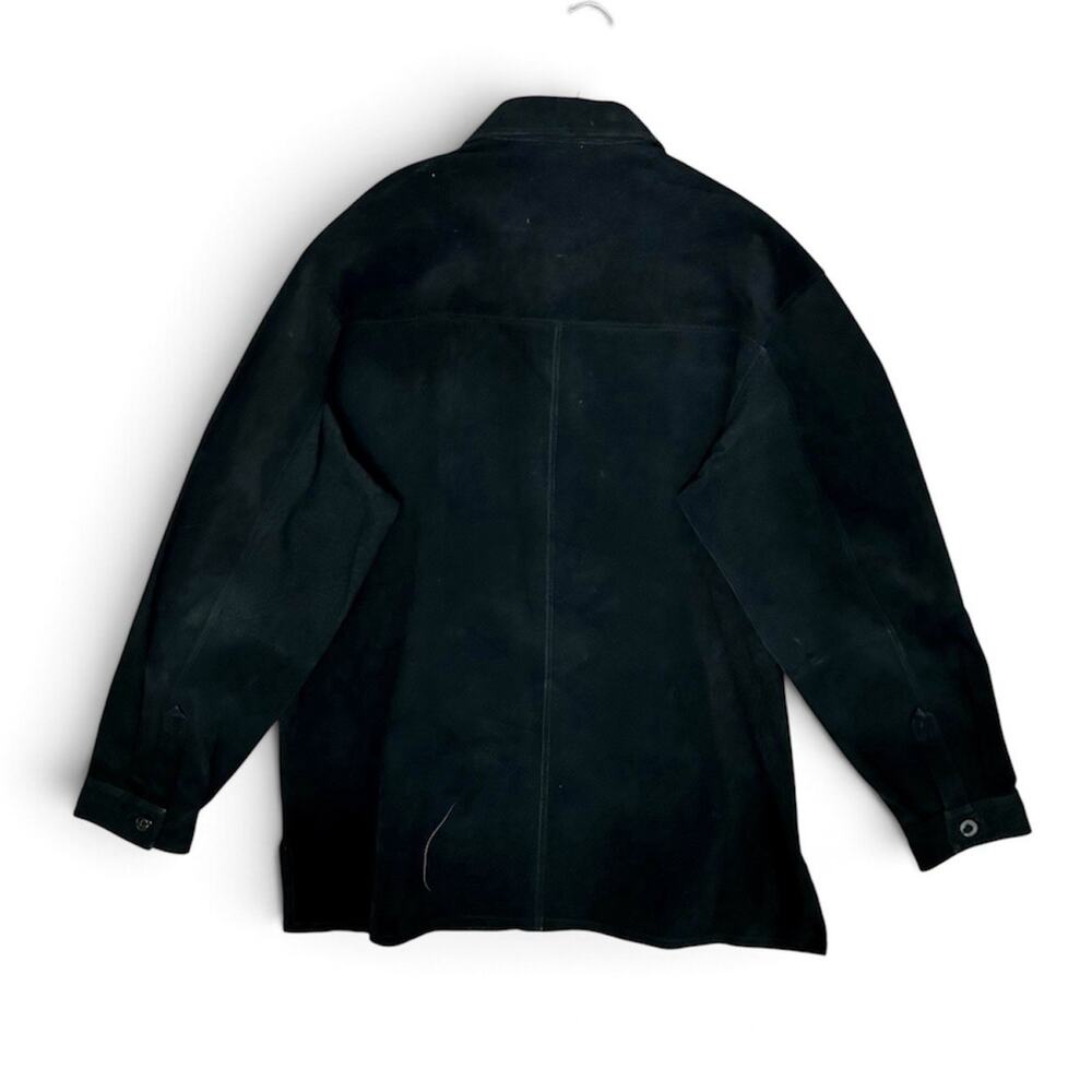 Vintage Claiborne Black Leather Shirt Jacket Mens Large 90s Minimalist Shacket - Picture 2 of 7